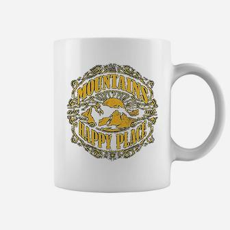 Mountains Are My Happy Place Cool Vintage Hiking Camping Coffee Mug - Seseable