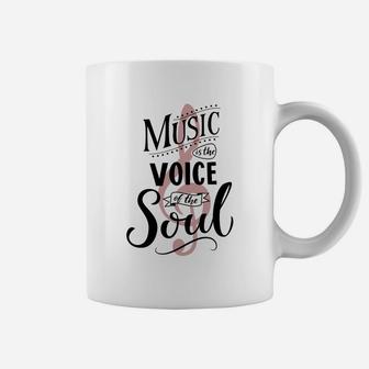 Music Is The Voice Of The Soul. Inspirational Quote Typography, Vintage Style Saying On White Background. Dancing School Wall Art Poster. Coffee Mug - Seseable
