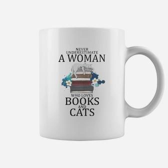 Never Underestimate A Woman Who Loves Books And Cats Coffee Mug - Seseable