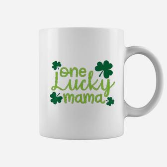 One Lucky Mama Cute St Pattys Day Four Leaf Clover Coffee Mug - Seseable