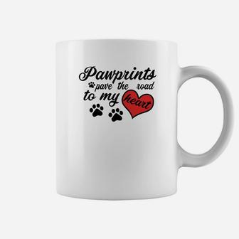 Paw Prints Pave The Road To My Heart Graphic Dog Cat Coffee Mug - Seseable