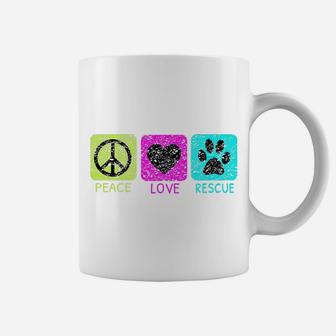 Peace Love Rescue Dogs Distressed Graphic Animal Lovers Coffee Mug - Seseable