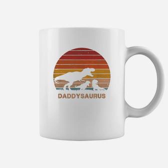 Premium Mens Dad Dinosaur Daddysaurus 2 Two Kids Christmas Birthday Gift Shirt Coffee Mug - Seseable