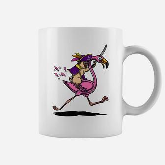 Pug Dog Pirate Riding Flamingo Bird Funny Cartoon Coffee Mug - Seseable