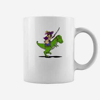 Pug Dog Pirate Riding Trex Dinosaur Funny Coffee Mug - Seseable