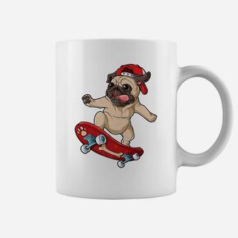 Pug Skateboard Dog Puppy Funny Skater Skateboarding Coffee Mug - Seseable