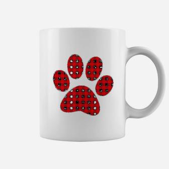 Puppy Dog Paw Print Red Plaids Coffee Mug - Seseable