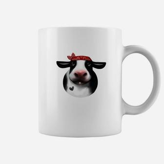 Realistic Cow With Red Bandanna Cow Mom Gift Funny Coffee Mug - Seseable