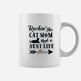 Rockin The Cat Mom And Aunt Life Coffee Mug - Seseable