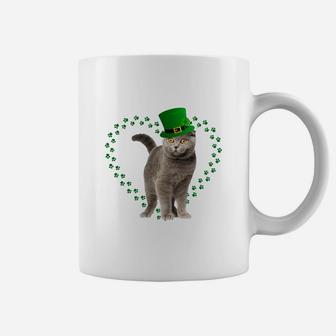 Scottish Fold Heart Paw Leprechaun Hat Irish St Patricks Day Gift For Cat Lovers Coffee Mug - Seseable