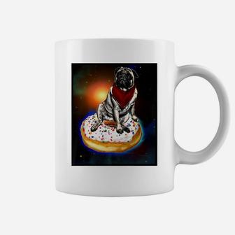Space Pug Dog Astronaut Riding A Donut Coffee Mug - Seseable