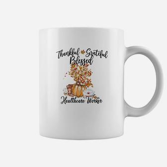 Thankful Grateful Blessed Healthcare Worker Tree Autumn Coffee Mug - Seseable