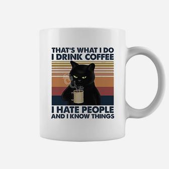 That Is What I Do I Drink Coffee I Hate People Long Funny Cat Coffee Mug - Seseable