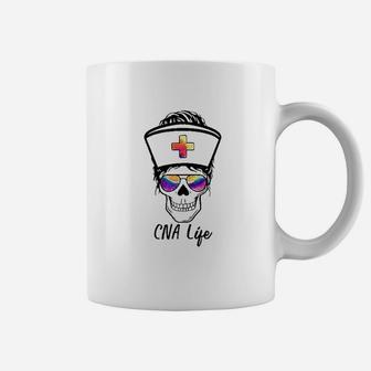 Tu Messy Bun Skull Nurse Cna Life Nursing Tie Dye Gift Coffee Mug - Seseable