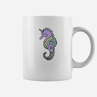 Unicorn Seahorse Rainbow Cute Heart Vintage Tee Gifts Coffee Mug - Seseable