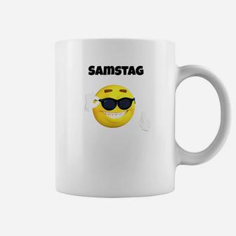 Weißes Tassen Samstag mit Emoji & Sonnenbrille-Design - Seseable