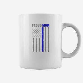 Womens Proud Mom Thin Blue Line Flag Police T-shirt 1 Coffee Mug - Seseable