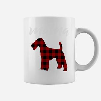 Womens Red Plaid Mama Wire Haired Fox Terrier Coffee Mug - Seseable