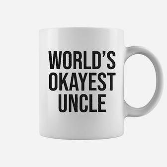 Worlds Okayest Uncle Funny Saying Family Graphic Funcle Sarcastic Coffee Mug - Seseable