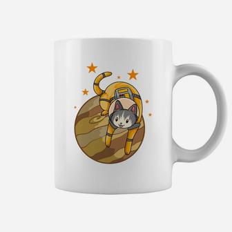 Yellow Cartoon Cat Astronaut Flying In Space Pet Gift Coffee Mug - Seseable