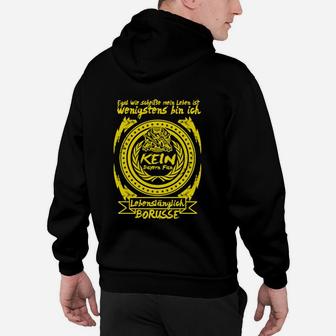 Schwarzes Fußball-Fan-Hoodie mit Borussia-Emblem und Spruch - Seseable