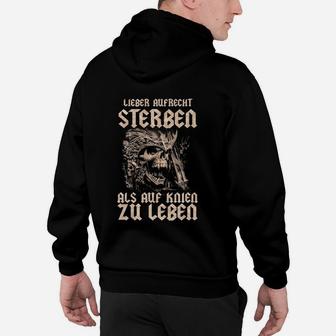 Schwarzes Hoodie Aufrecht Sterben Motto-Aufdruck, Lebensphilosophie Tee - Seseable