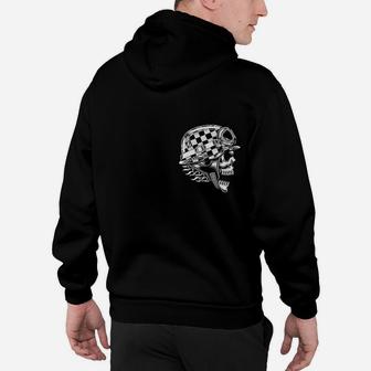 Schwarzes Hoodie für Herren, Schachbrett-Schädel-Design, Modisches Tee - Seseable