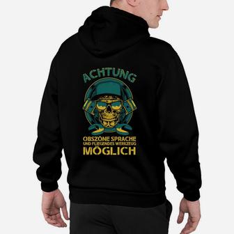 Totenkopf mit Kopfhörer Hoodie, Lustiges Fluch-Warnung Design - Seseable