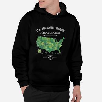 62 National Parks Map Gifts Us Park Vintage Camping Hiking Hoodie - Seseable