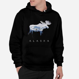 Alaska Day Moose Snowy Mountain Alaskan Tourist Or Resident Hoodie - Seseable