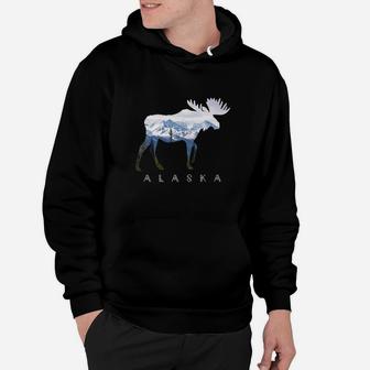 Alaska Day Moose Snowy Mountain T-shirt Hoodie - Seseable