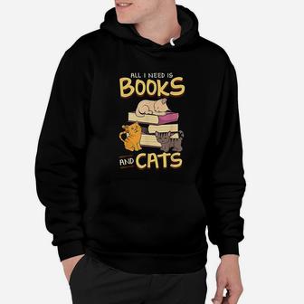 All I Need Is Books And Cats Adorable Book Obsessed Cat Hoodie - Seseable