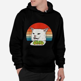 Angry Women Yelling At Confused Cat At Dinner Table Meme Hoodie - Seseable