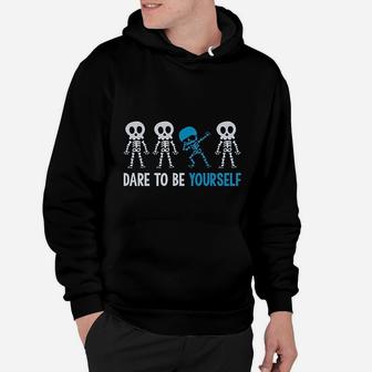Autism Awareness Dare To Be Yourself Dabbing Skeleton Hoodie - Seseable