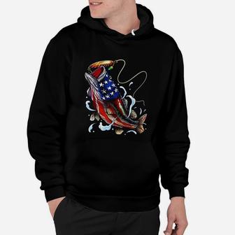 Bass Fishing Fish Angler Dad Father Gift American Flag Hoodie - Seseable