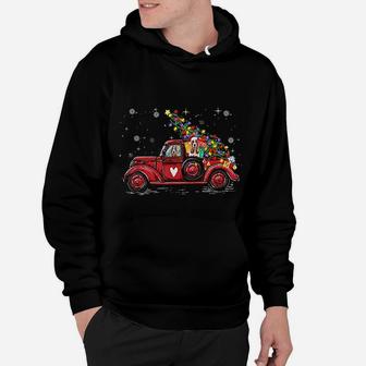 Basset Hound Dog Love Red Pickup Truck Christmas Hoodie - Seseable