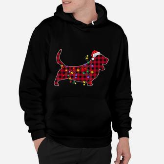 Basset Hound Dog Red Plaid Christmas Lights Xmas Hoodie - Seseable