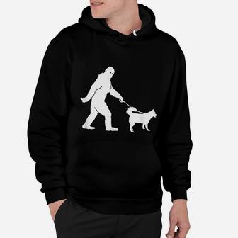 Bigfoot Sasquatch Walking Husky Dog Lovers Gift Hoodie - Seseable