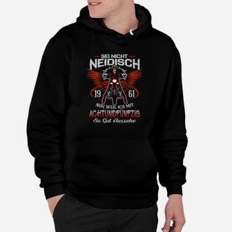 Biker-Geburtstag Hoodie Schwarz Adlermotiv, 1961 Achtundfünfzig Spruch - Seseable