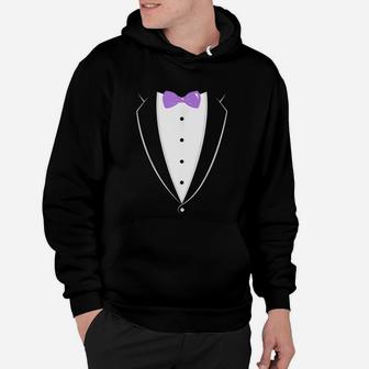 Black And White Tuxedo With Lavender Bow Tie Hoodie - Seseable