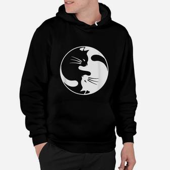 Black White Cat Yang And Yin Hoodie - Seseable