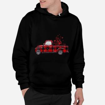 Buffalo Red Plaid Hearts Vintage Truck Cute Valentine's Day Hoodie