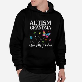 Butterfly Autism Grandma I Love My Grandson Awareness Hoodie - Seseable