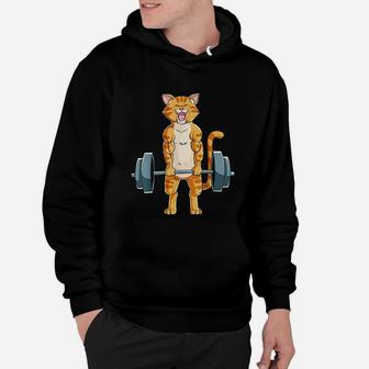Cat Deadlift Powerlifting Gym Lifting Weights Hoodie - Seseable