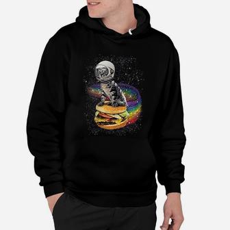 Cat Flying A Rainbow Burger Funny Astronaut Kitten Space Hoodie - Seseable