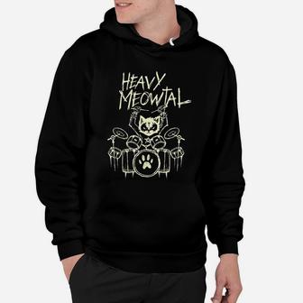 Cat Heavy Metal Headbanger Gift Drummer Cat Playing Drum Meowtal Hoodie - Seseable