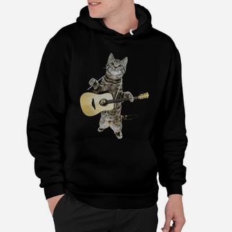 Cat Playing Acoustic Guitar T-shirt Cool Musician Guitarist Hoodie - Seseable