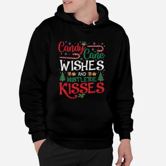 Christmas Candy Cane Wishes Mistletoe Kisses Gift Hoodie - Seseable