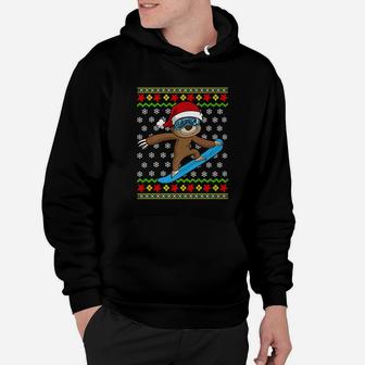 Christmas For Boys Sloth Snowboarding Gift Hoodie - Seseable