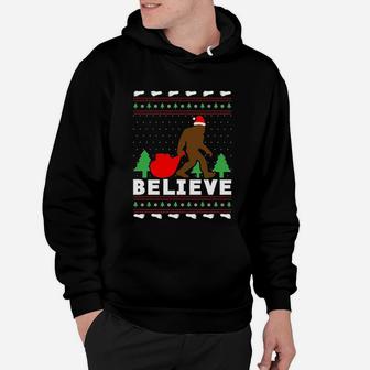 Christmas Santa Bigfoot Believe Bigfoot Ugly Christmas Hoodie - Seseable